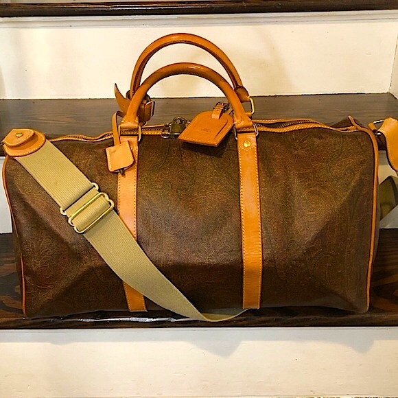 ETRO MILANO Paisley Coated Canvas Vachetta Leather Boston Shoulder Weekend Bag - Picture 1 of 17